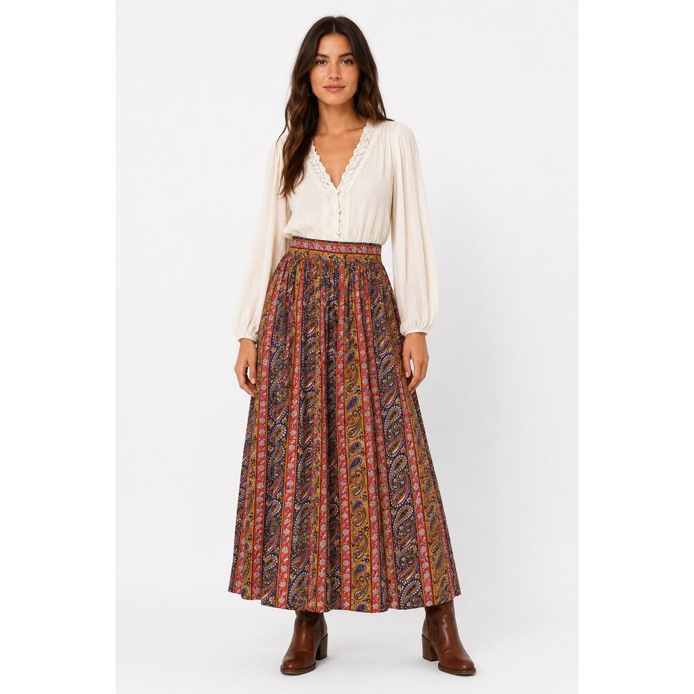 Vintage 70s Handmade Paisley Maxi Skirt XS Boho Prairie Festival